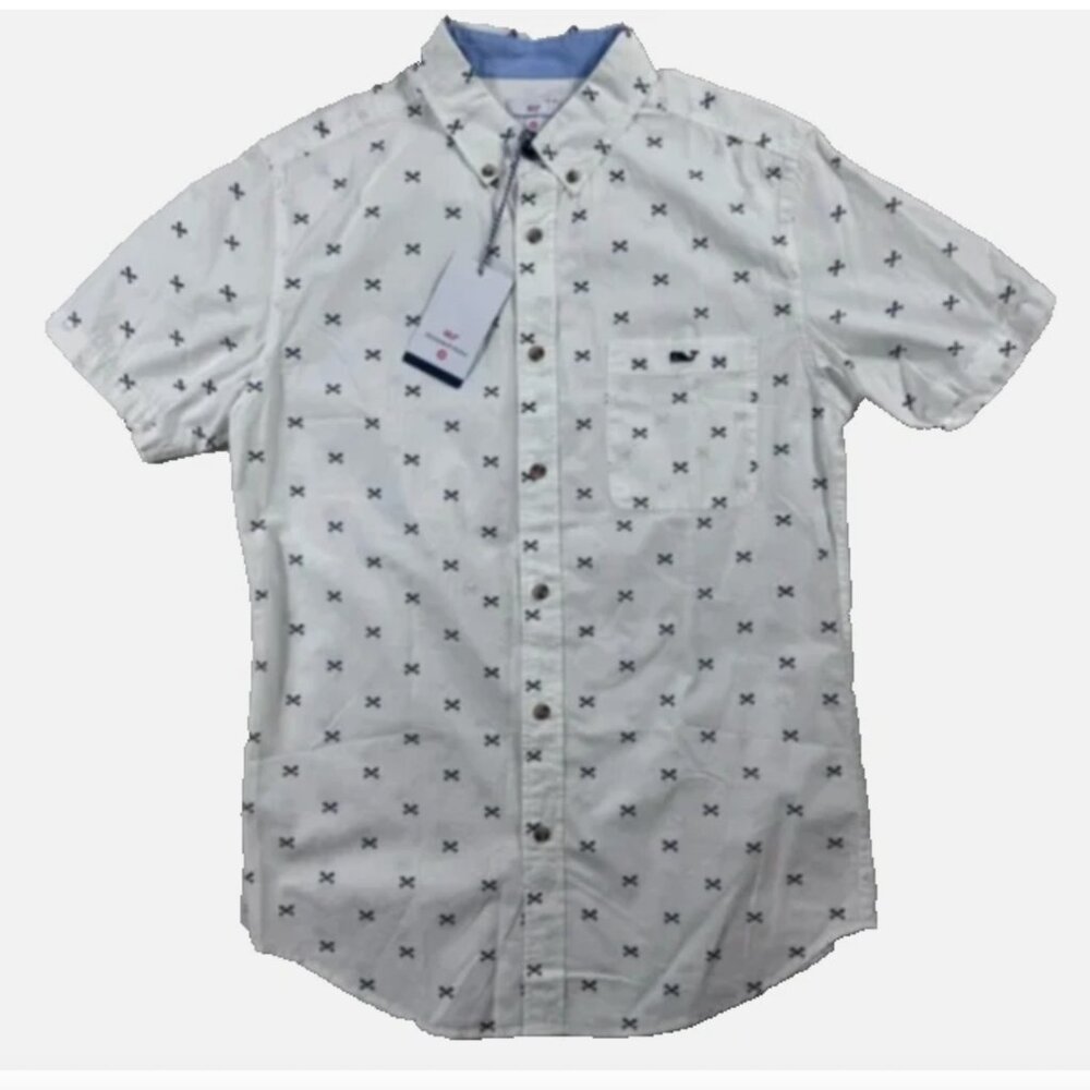 New Vineyard Vines x Target White Whale Print Short Sleeve Button Down Large Men